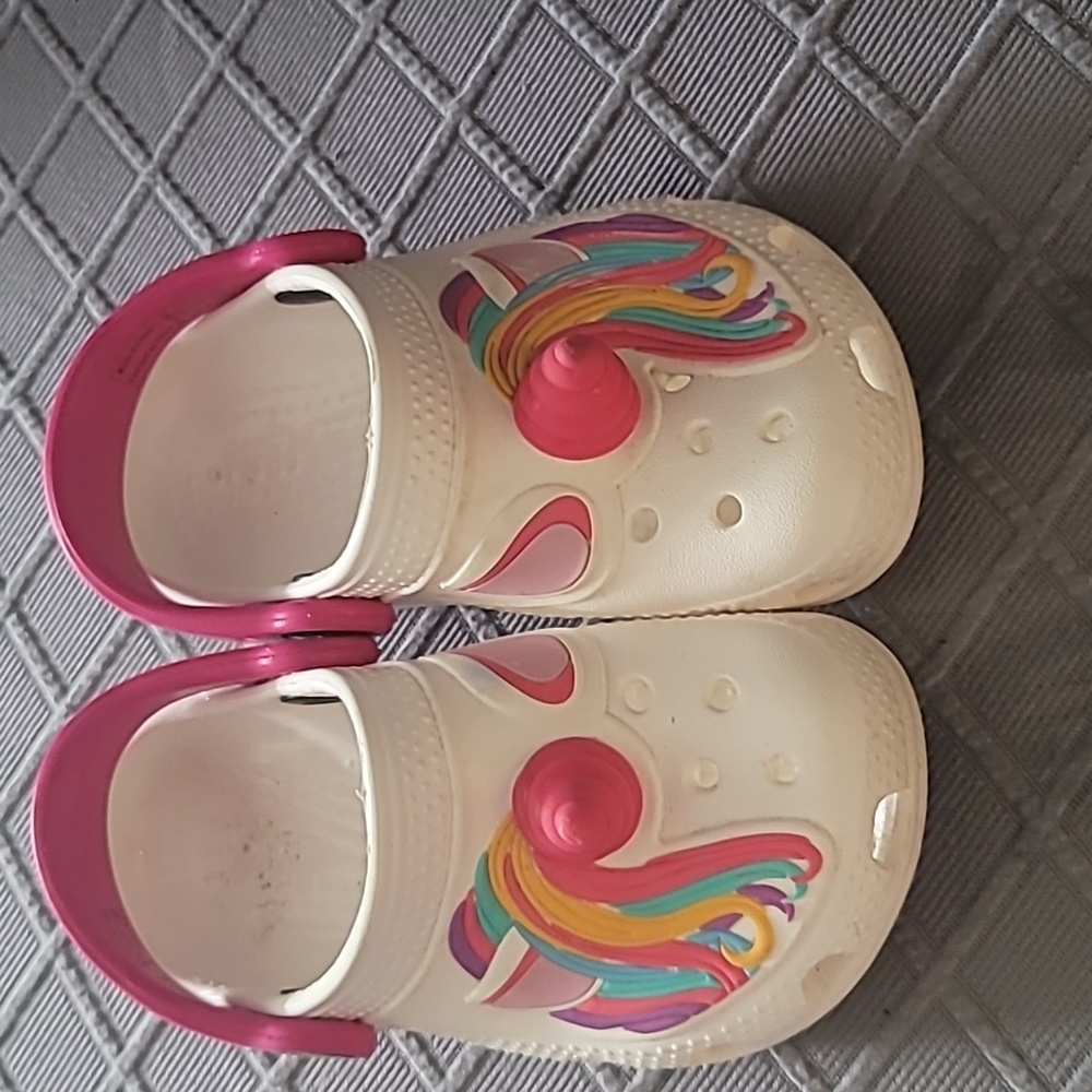 Crocs Kids Unicorn Clogs Sandals - Pink & White Size 7c Firm - Picture 6 of 6